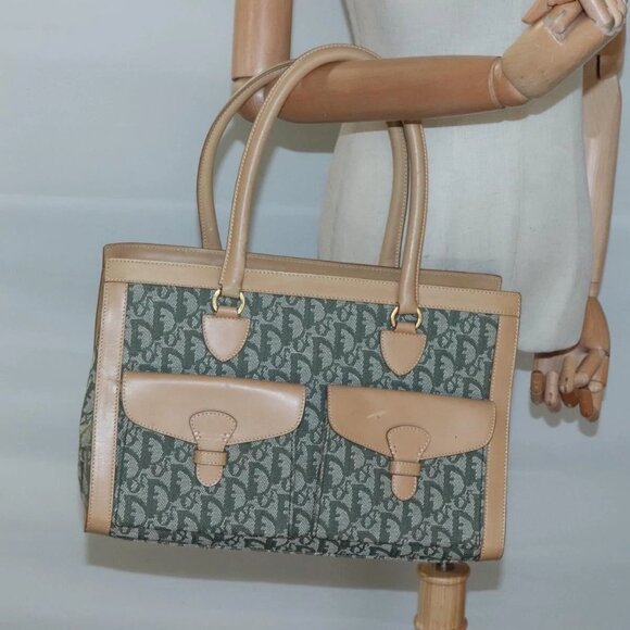 Christian Dior Trotter Canvas Hand Bag Khaki Gold Auth 123689 - Picture 1 of 16